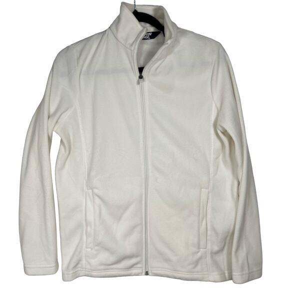 Lands’ End Fleece Long Sleeve Full Zip Jacket White Cream Size Medium 10-12 - Picture 1 of 9